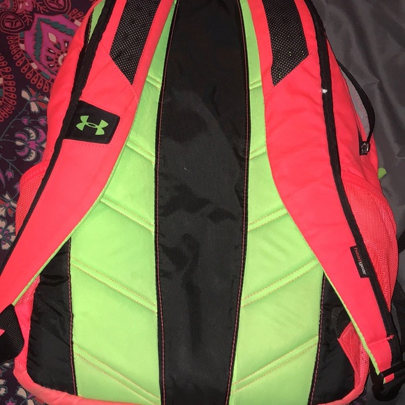 Bright Coral and neon green Underarmour backpack - Picture 2 of 4